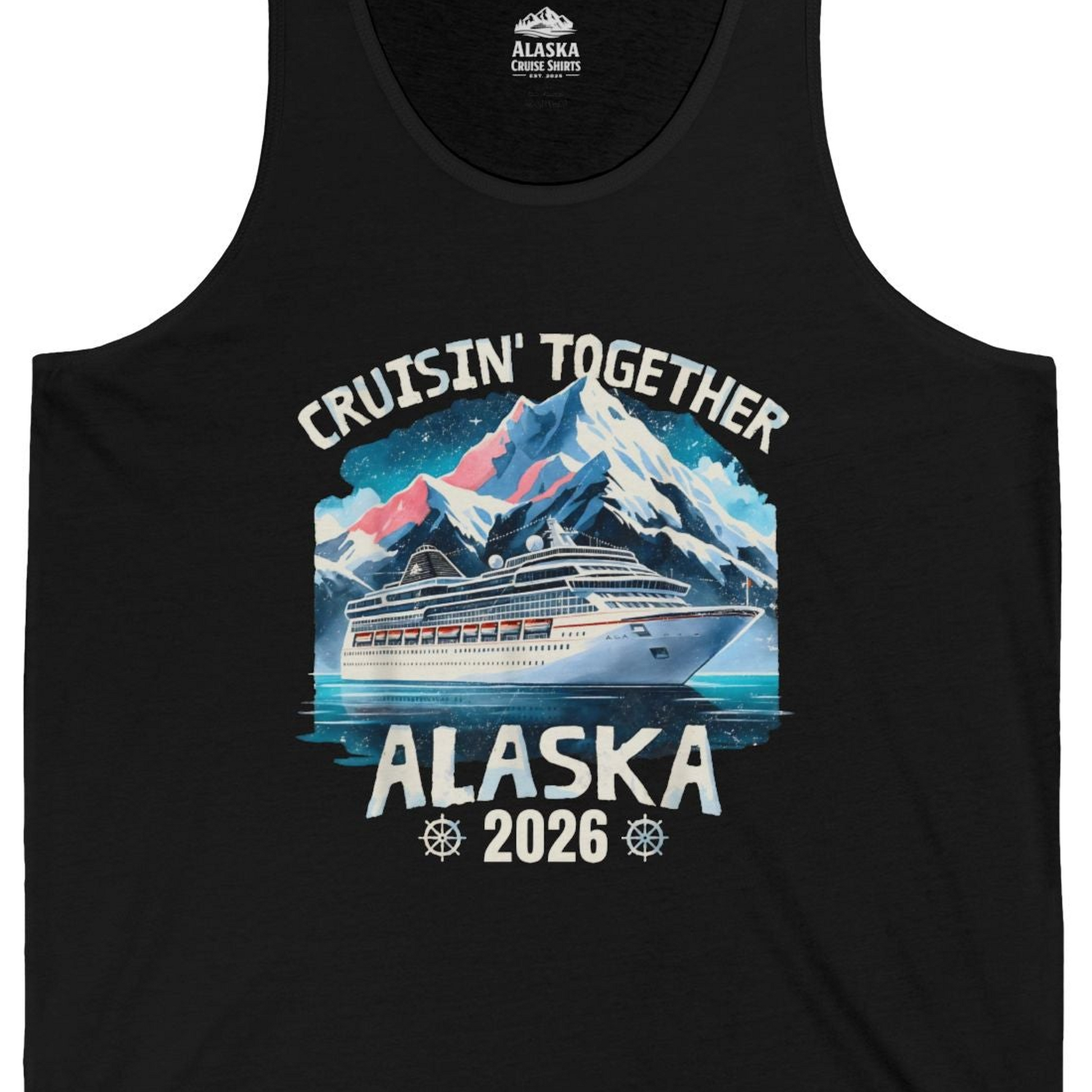 Alaska Cruise 2026 Shirt Tank Top – Black – Alaska Cruise Shirts Close Up