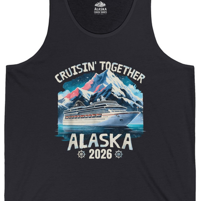 Alaska Cruise 2026 Shirt Tank Top – Dark Grey – Alaska Cruise Shirts Close Up