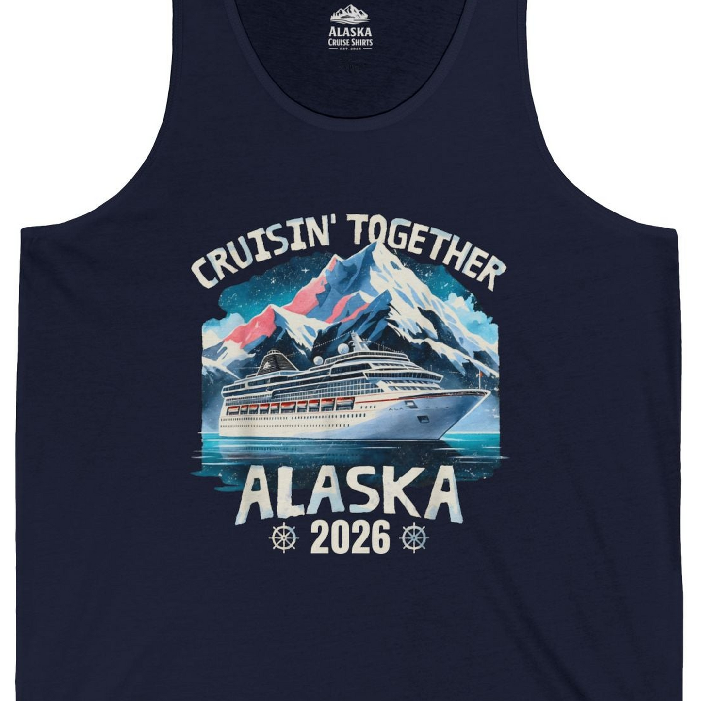 Alaska Cruise 2026 Shirt Tank Top – Navy – Alaska Cruise Shirts Close Up