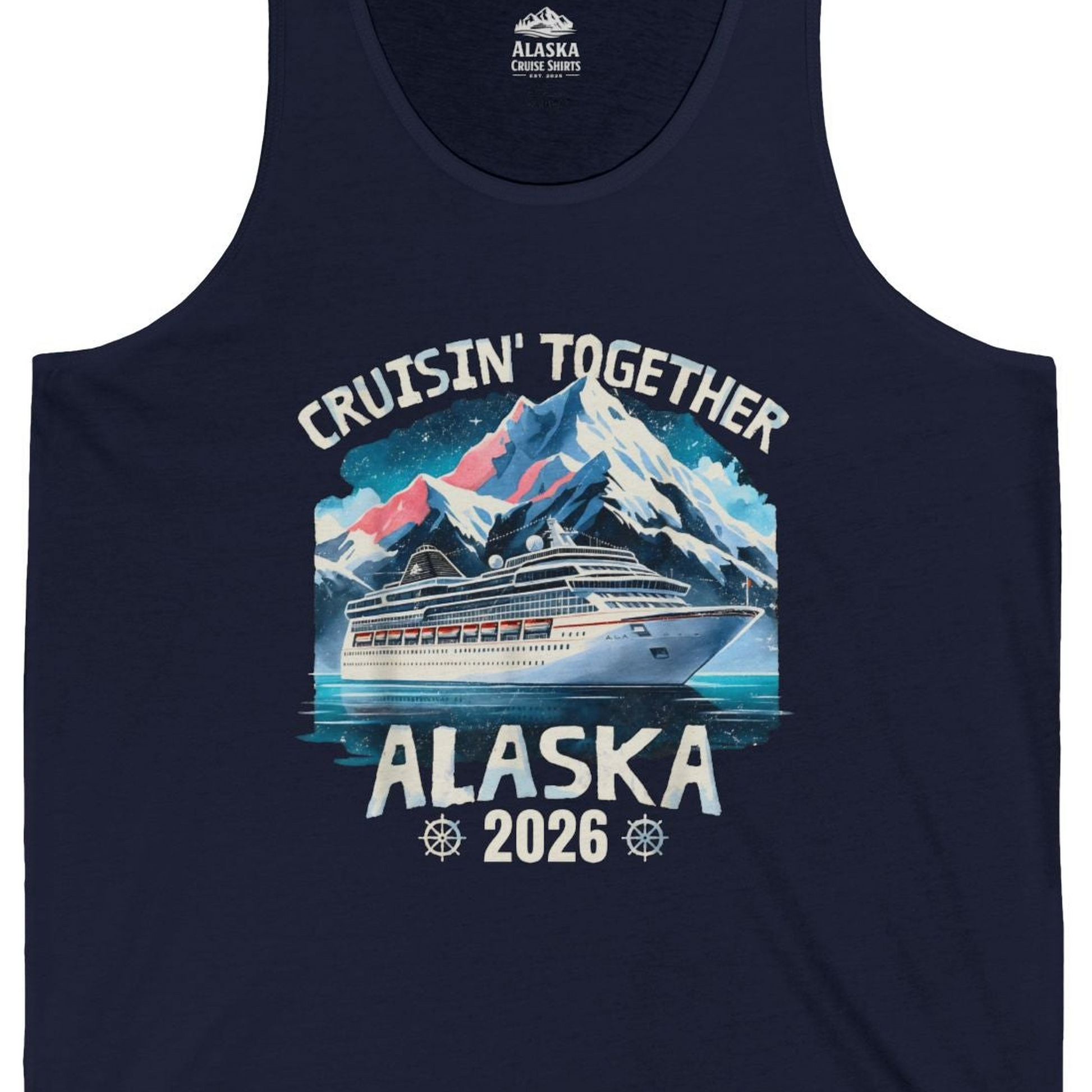 Alaska Cruise 2026 Shirt Tank Top – Navy – Alaska Cruise Shirts Close Up