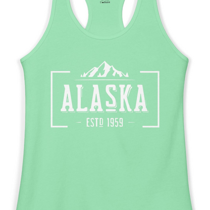 Vintage Alaska Estd 1959 Shirt Tank Top – Solid Mint – Alaska Cruise Shirts Close Up