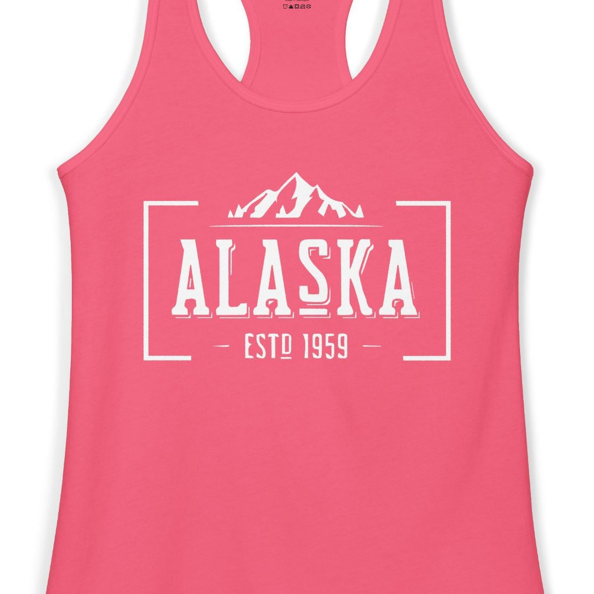 Vintage Alaska Estd 1959 Shirt Tank Top – Hot Pink – Alaska Cruise Shirts Close Up