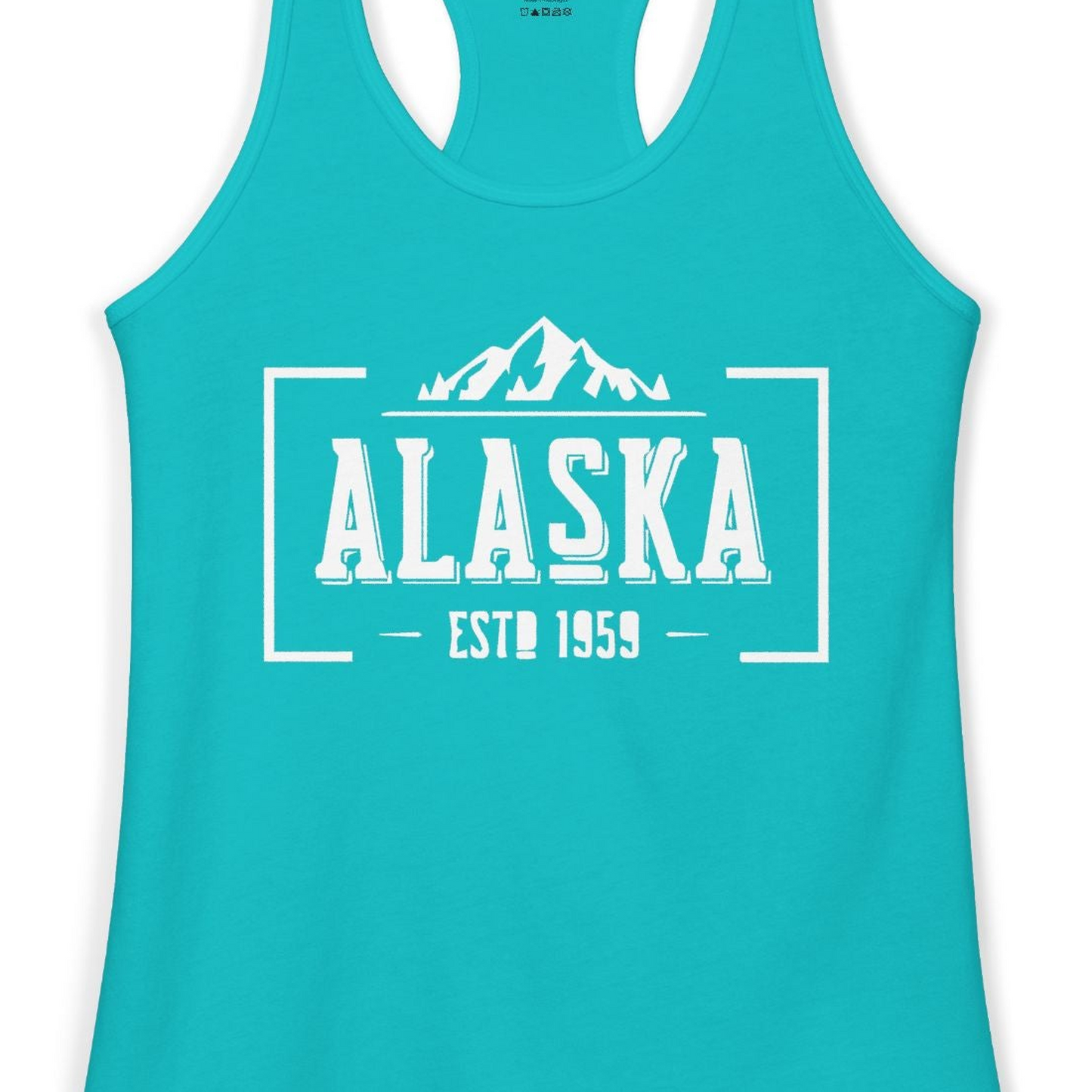 Alaska Mountain Vintage Shirt Tank Top – Tahiti Blue – Alaska Cruise Shirts Close Up