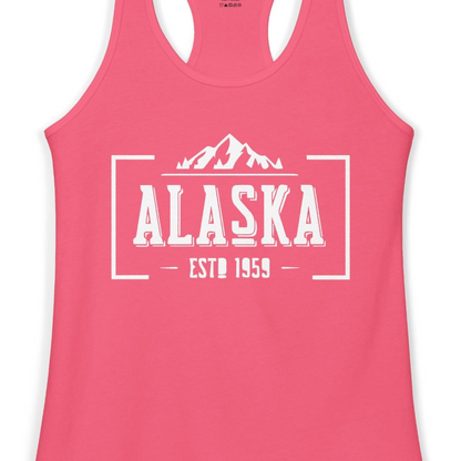 Alaska Mountain Vintage Shirt Tank Top – Hot Pink – Alaska Cruise Shirts Close Up