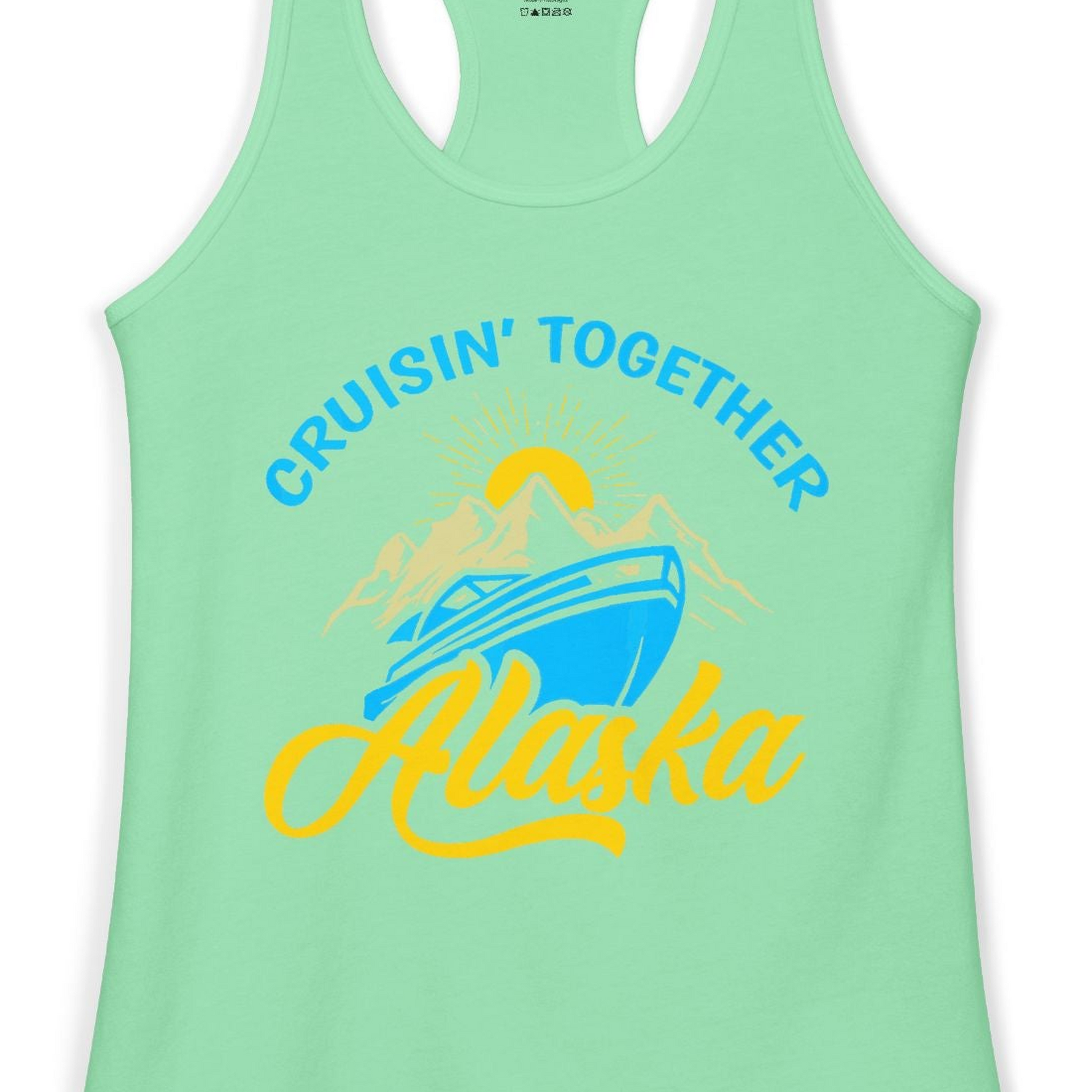 Alaska Cruise Adventure Mountains Sunrise Retro Shirt for Travelers — Ladies Tank Tank Top – Solid Mint – Alaska Cruise Shirts Close Up