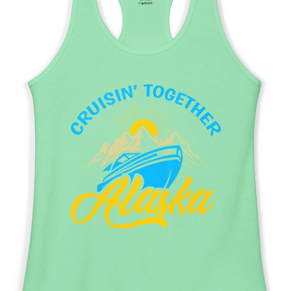 Alaska Cruise Adventure Mountains Sunrise Retro Shirt for Travelers — Ladies Tank Tank Top – Solid Mint – Alaska Cruise Shirts Close Up