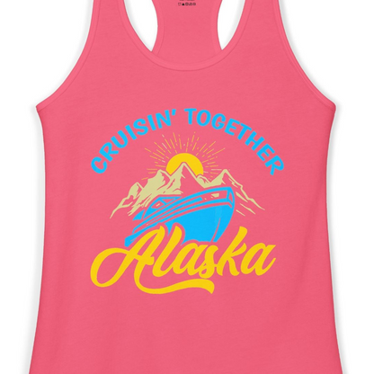 Alaska Cruise Adventure Mountains Sunrise Retro Shirt for Travelers — Ladies Tank Tank Top – Hot Pink – Alaska Cruise Shirts Close Up