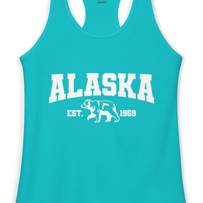 Vintage Alaska Bear Shirt Tank Top – Tahiti Blue – Alaska Cruise Shirts Close Up