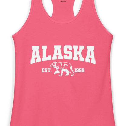 Vintage Alaska Bear Shirt Tank Top – Hot Pink – Alaska Cruise Shirts Close Up