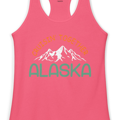 Cruisin Together Alaska Mountain Adventure Cruise Graphic Shirt — Ladies Tank Tank Top – Hot Pink – Alaska Cruise Shirts Close Up