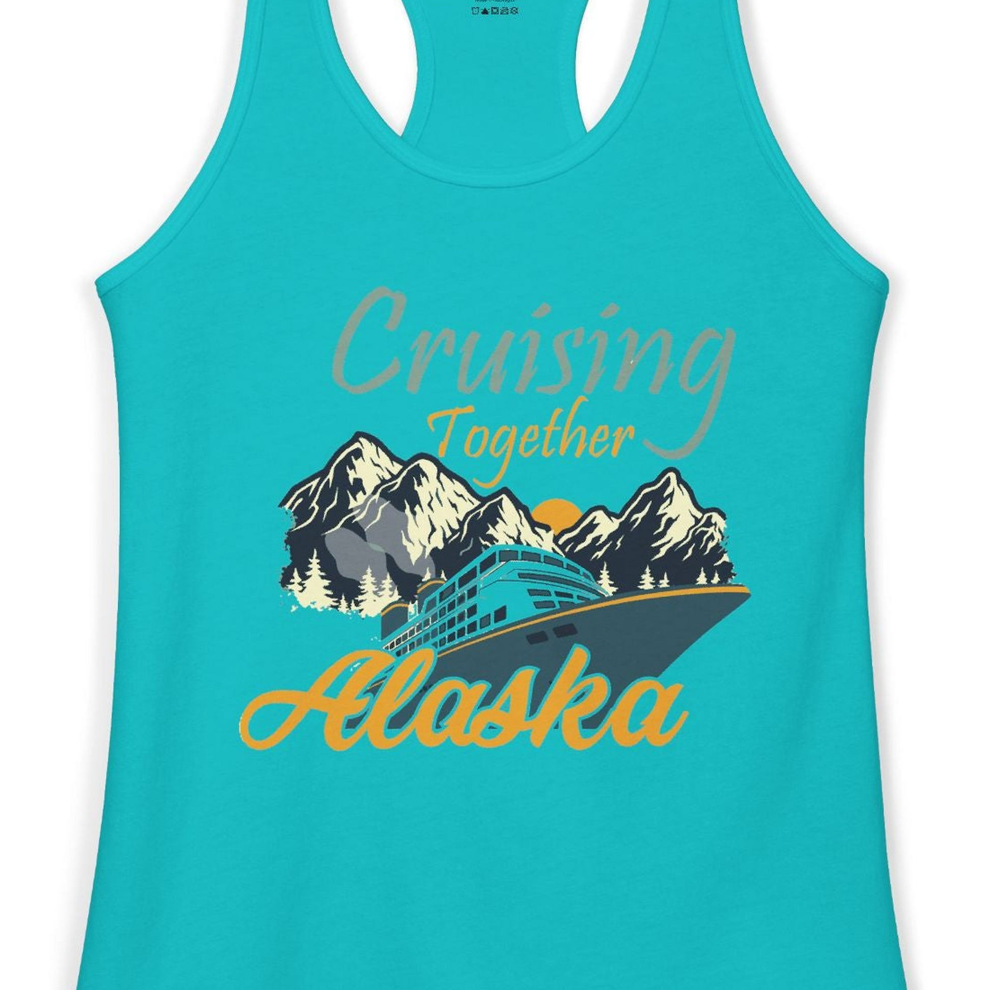 Cruising Together Alaska Mountains Family Alaska Cruise Adventure Shirt — Ladies Tank Tank Top – Tahiti Blue – Alaska Cruise Shirts Close Up
