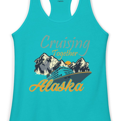 Cruising Together Alaska Mountains Family Alaska Cruise Adventure Shirt — Ladies Tank Tank Top – Tahiti Blue – Alaska Cruise Shirts Close Up