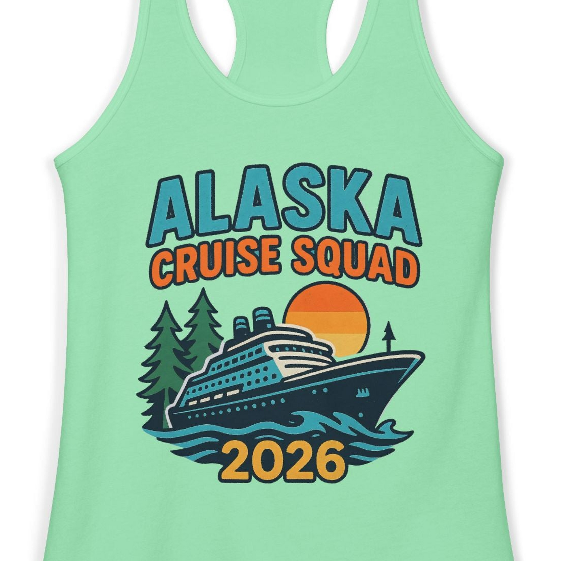 Alaska Cruise Squad Shirt Tank Top – Solid Mint – Alaska Cruise Shirts Close Up