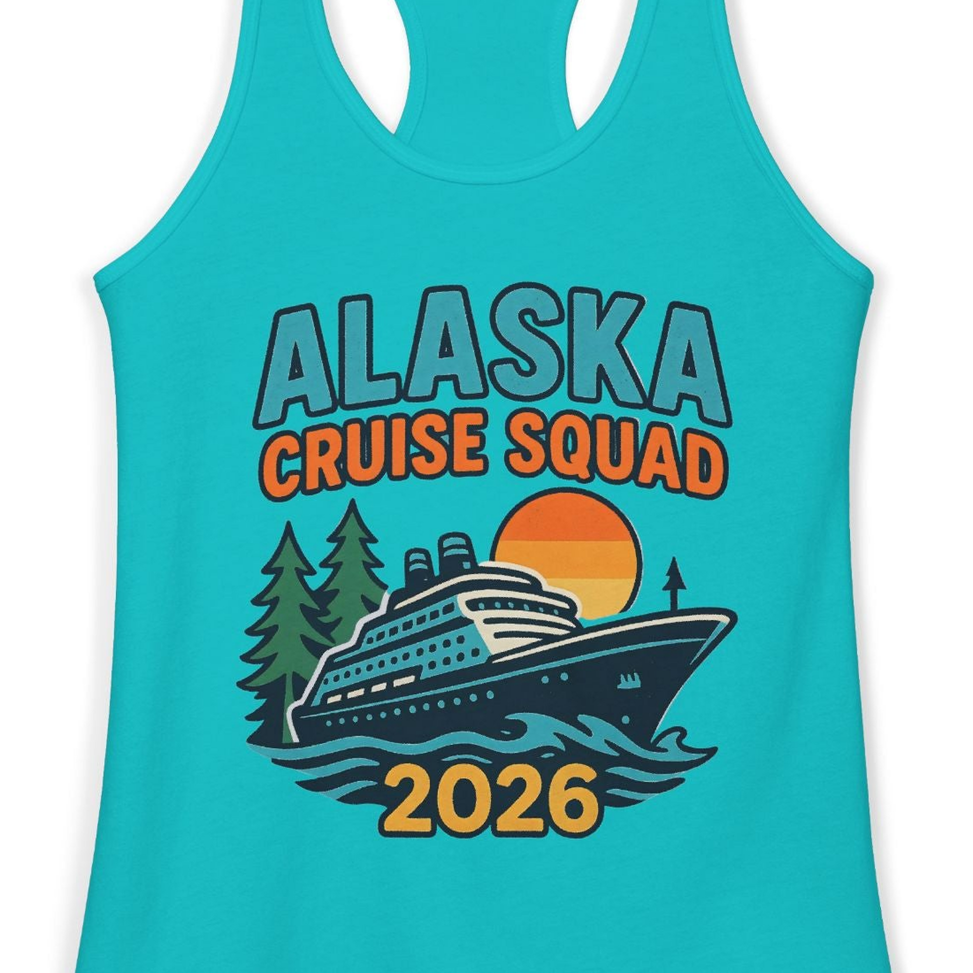 Alaska Cruise Squad Shirt Tank Top – Tahiti Blue – Alaska Cruise Shirts Close Up