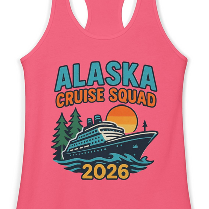 Alaska Cruise Squad Shirt Tank Top – Hot Pink – Alaska Cruise Shirts Close Up