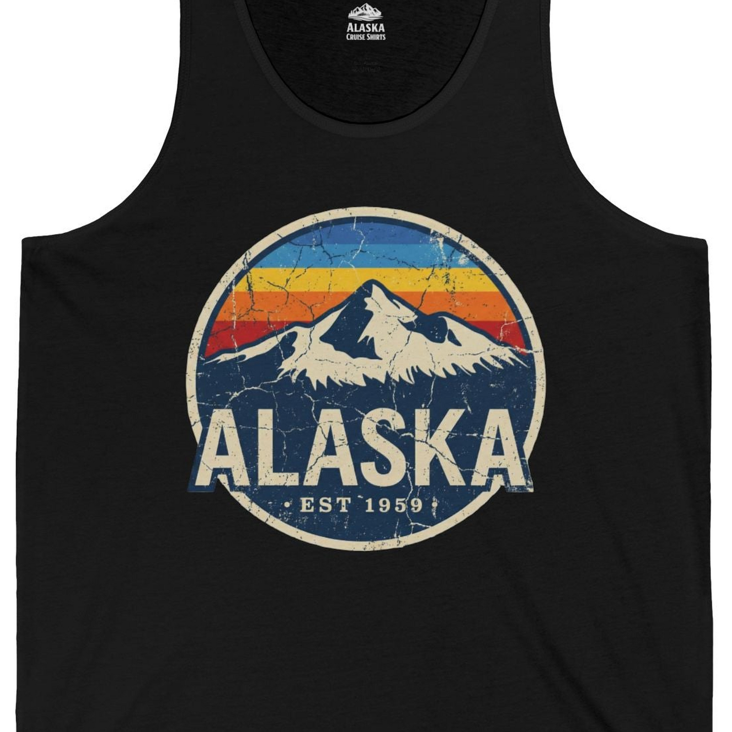 Alaska Vintage tank top Tank Top – Black – Alaska Cruise Shirts Close Up