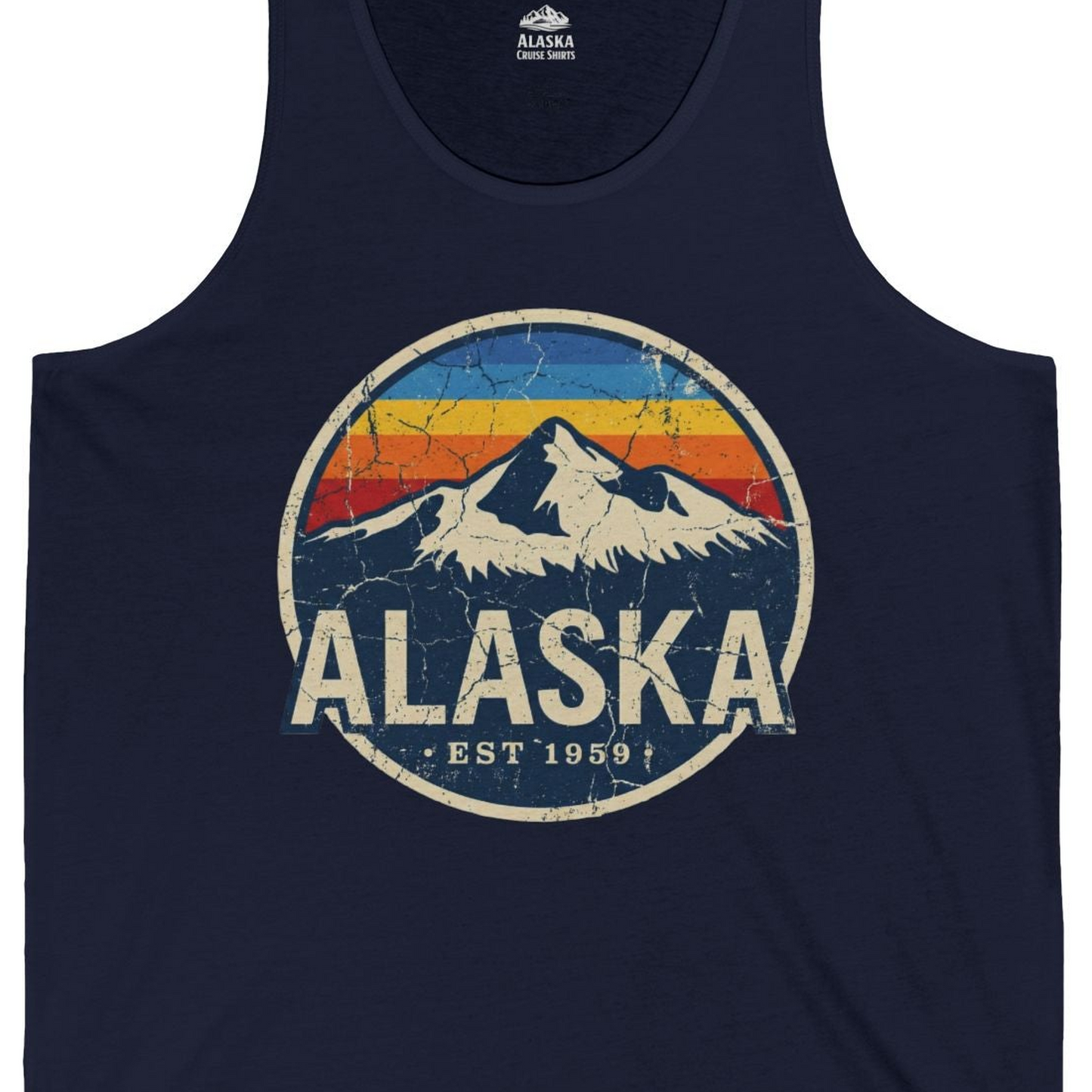 Alaska Vintage tank top Tank Top – Navy – Alaska Cruise Shirts Close Up