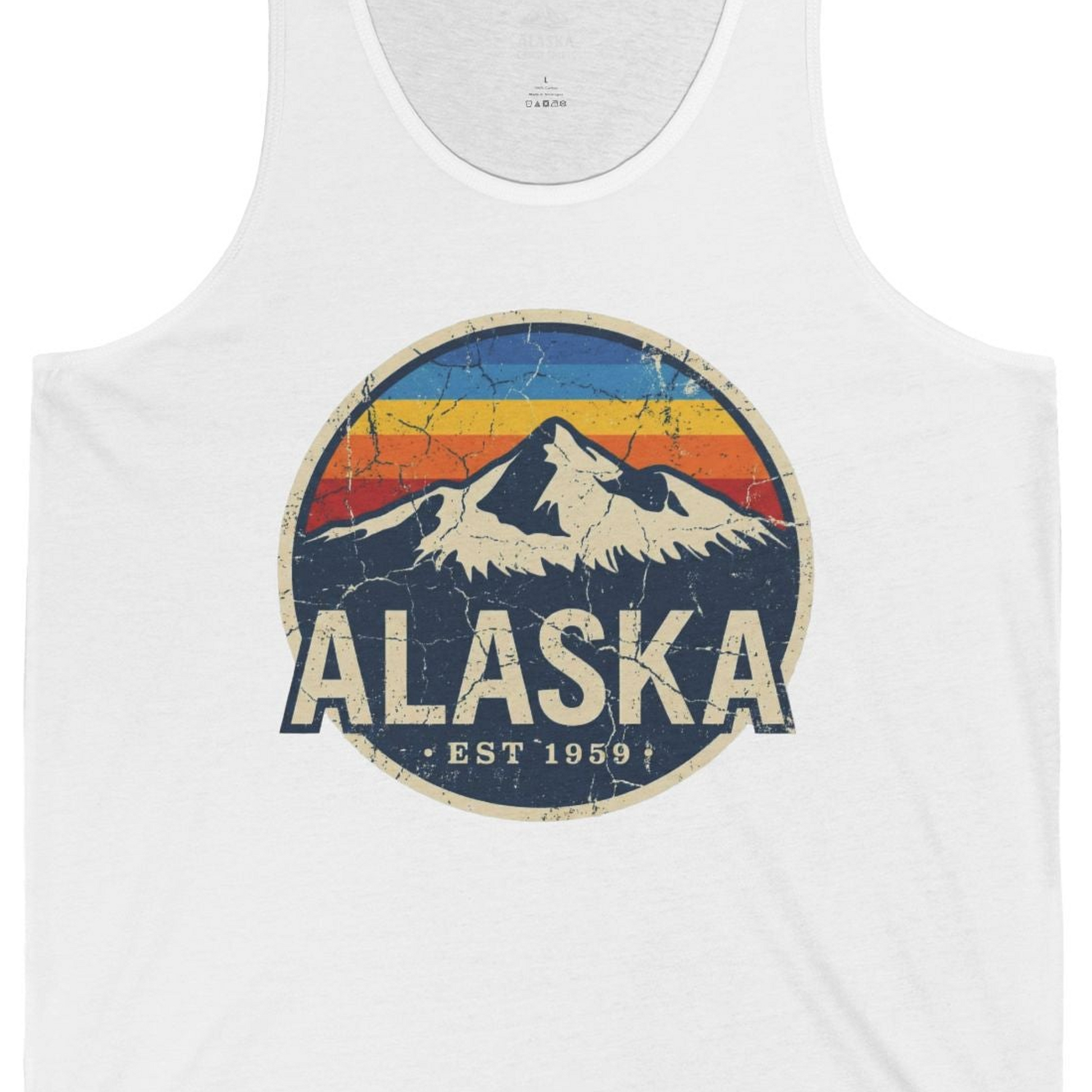 Alaska Vintage tank top Tank Top – White – Alaska Cruise Shirts Close Up