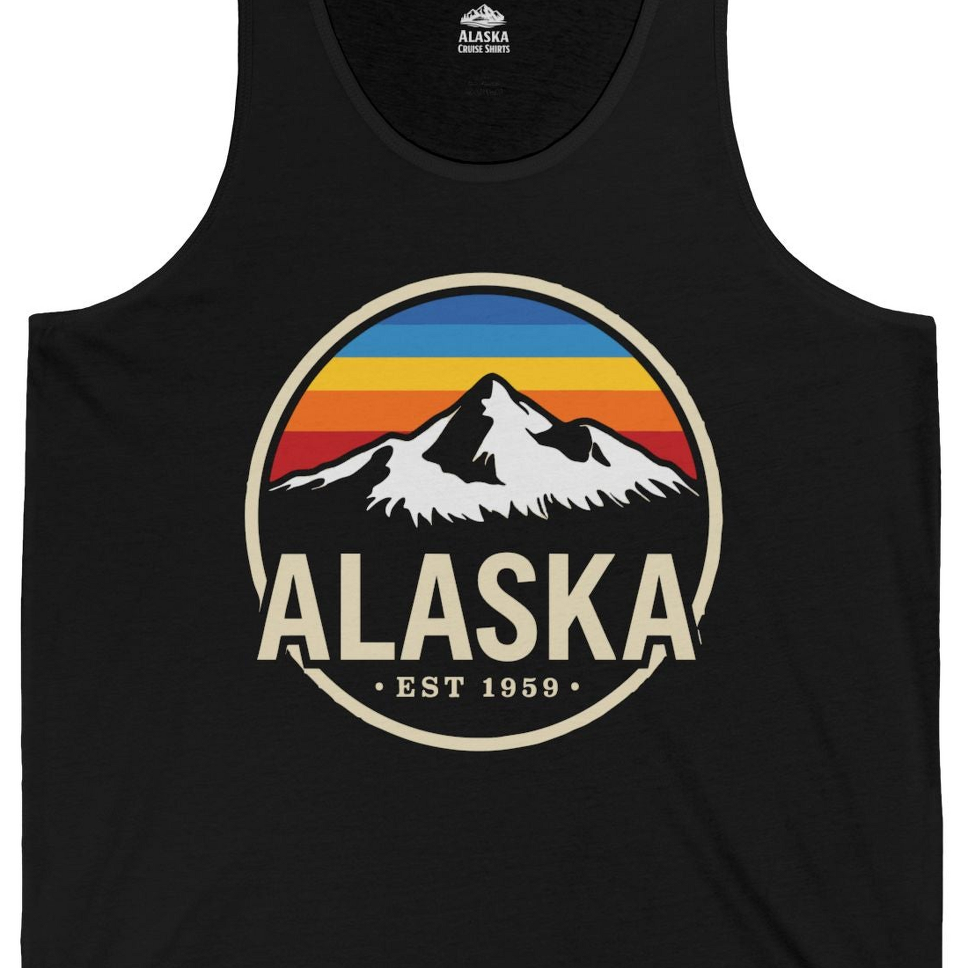 Alaska Vintage Mountain Sunset Shirt Tank Top – Black – Alaska Cruise Shirts Close Up