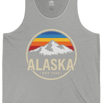 Alaska Vintage Mountain Sunset Shirt Tank Top – Athletic Heather – Alaska Cruise Shirts Close Up