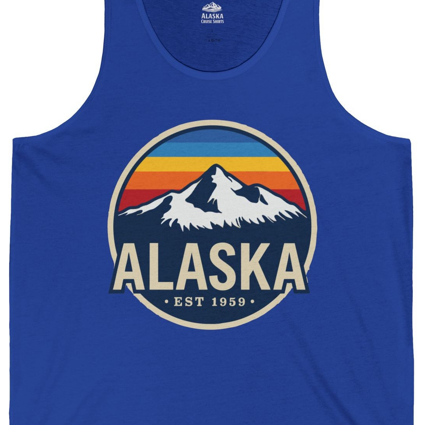 Alaska Vintage tank top Tank Top – True Royal – Alaska Cruise Shirts Close Up
