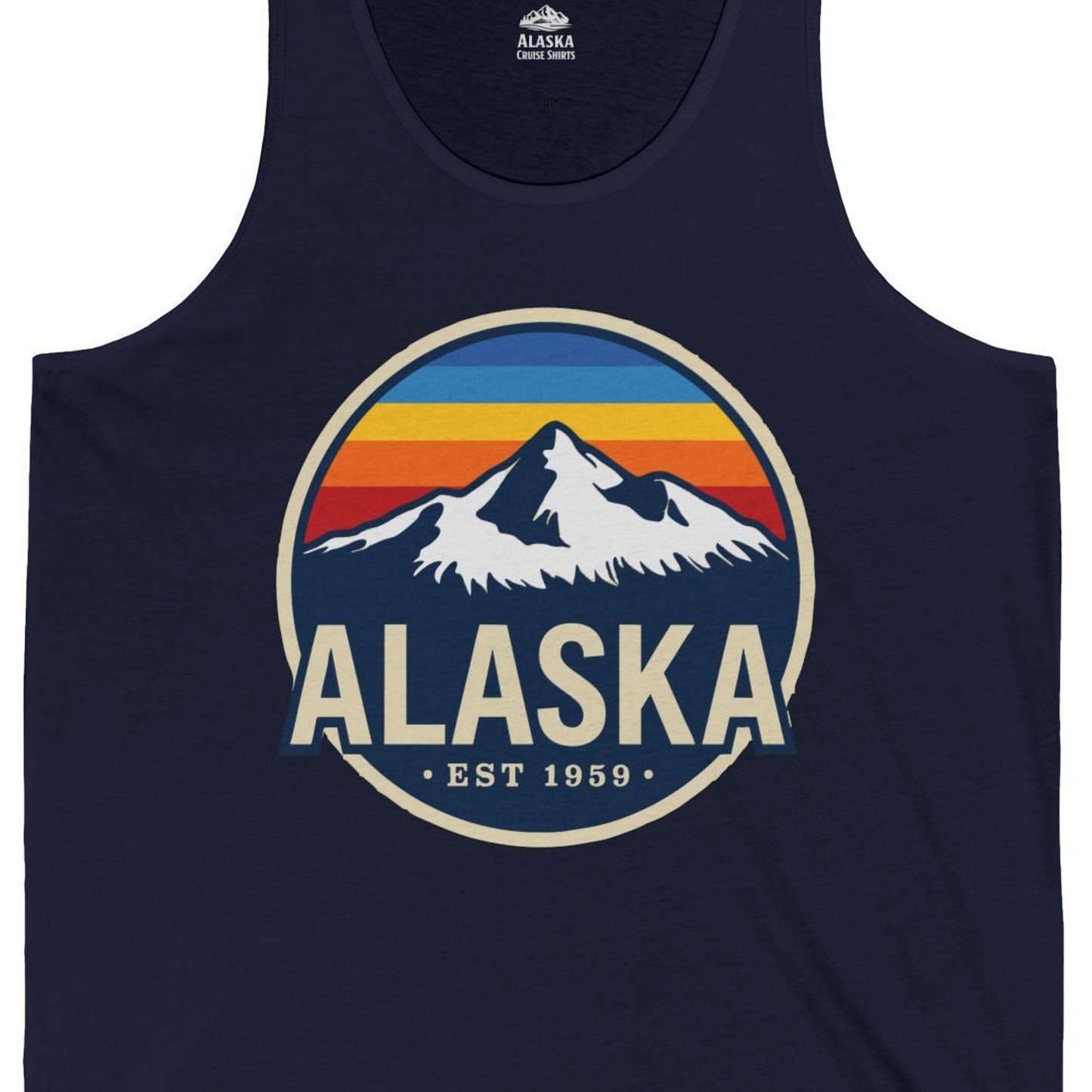 Alaska Vintage tank top Tank Top – Navy – Alaska Cruise Shirts Close Up