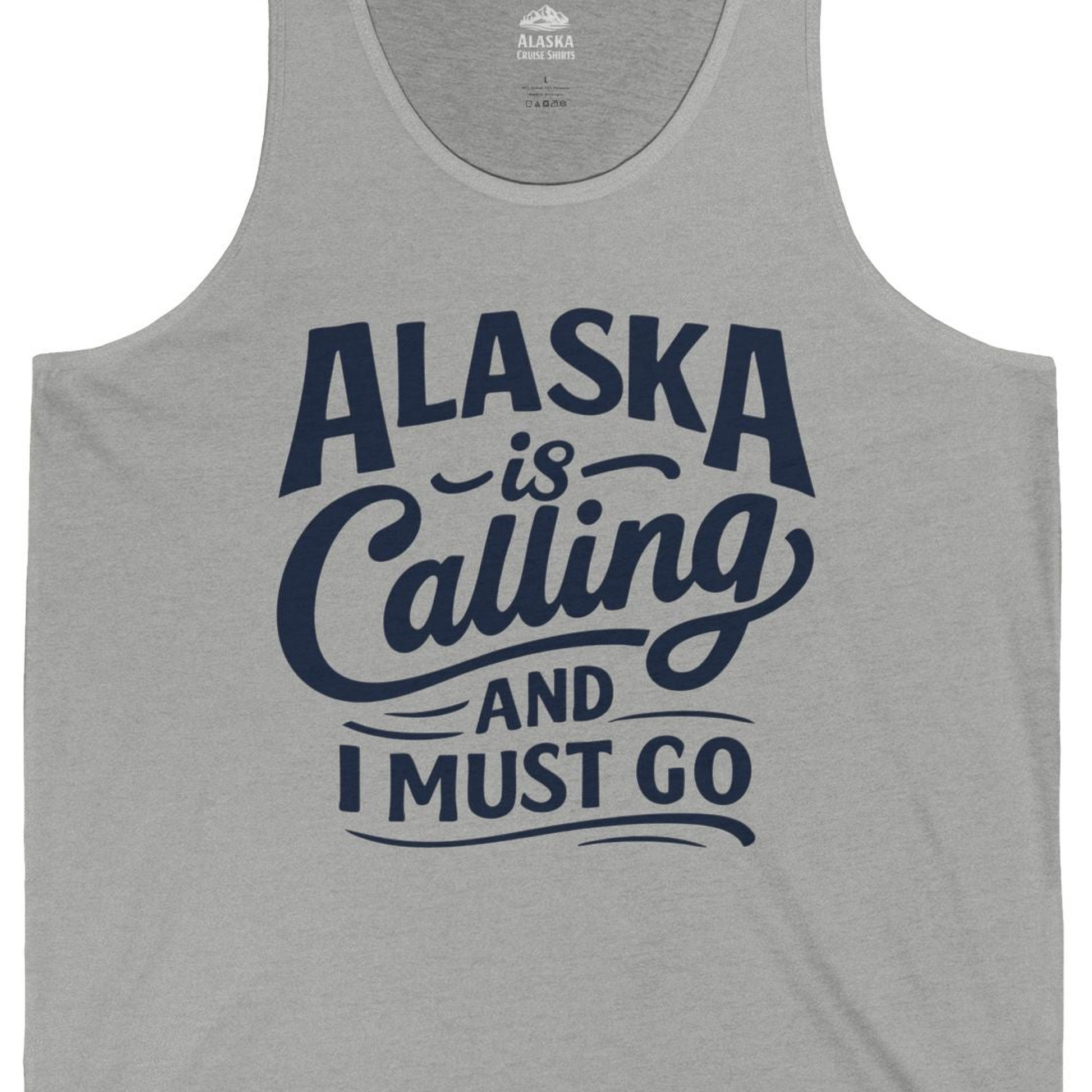 Alaska Is Calling Adventure Typography tank top Tank Top – Athletic Heather – Alaska Cruise Shirts Close Up