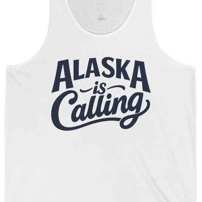 Alaska Is Calling Shirt Tank Top – White – Alaska Cruise Shirts Close Up