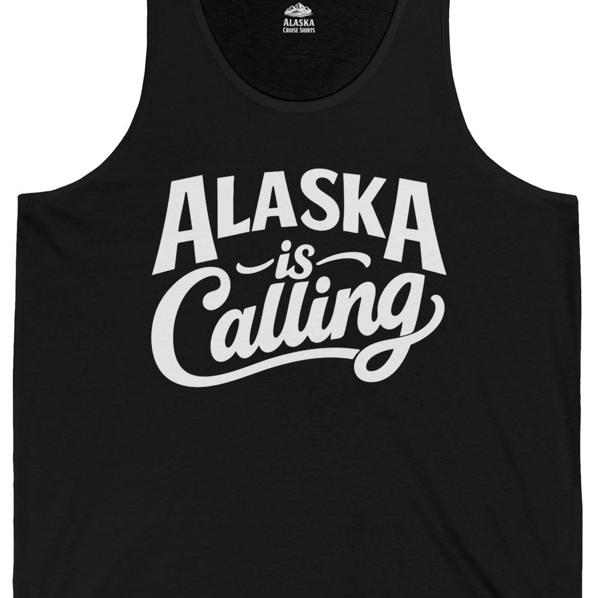 Alaska Is Calling Shirt Tank Top – Black – Alaska Cruise Shirts Close Up