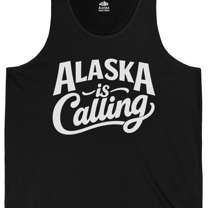 Alaska Is Calling Shirt Tank Top – Black – Alaska Cruise Shirts Close Up