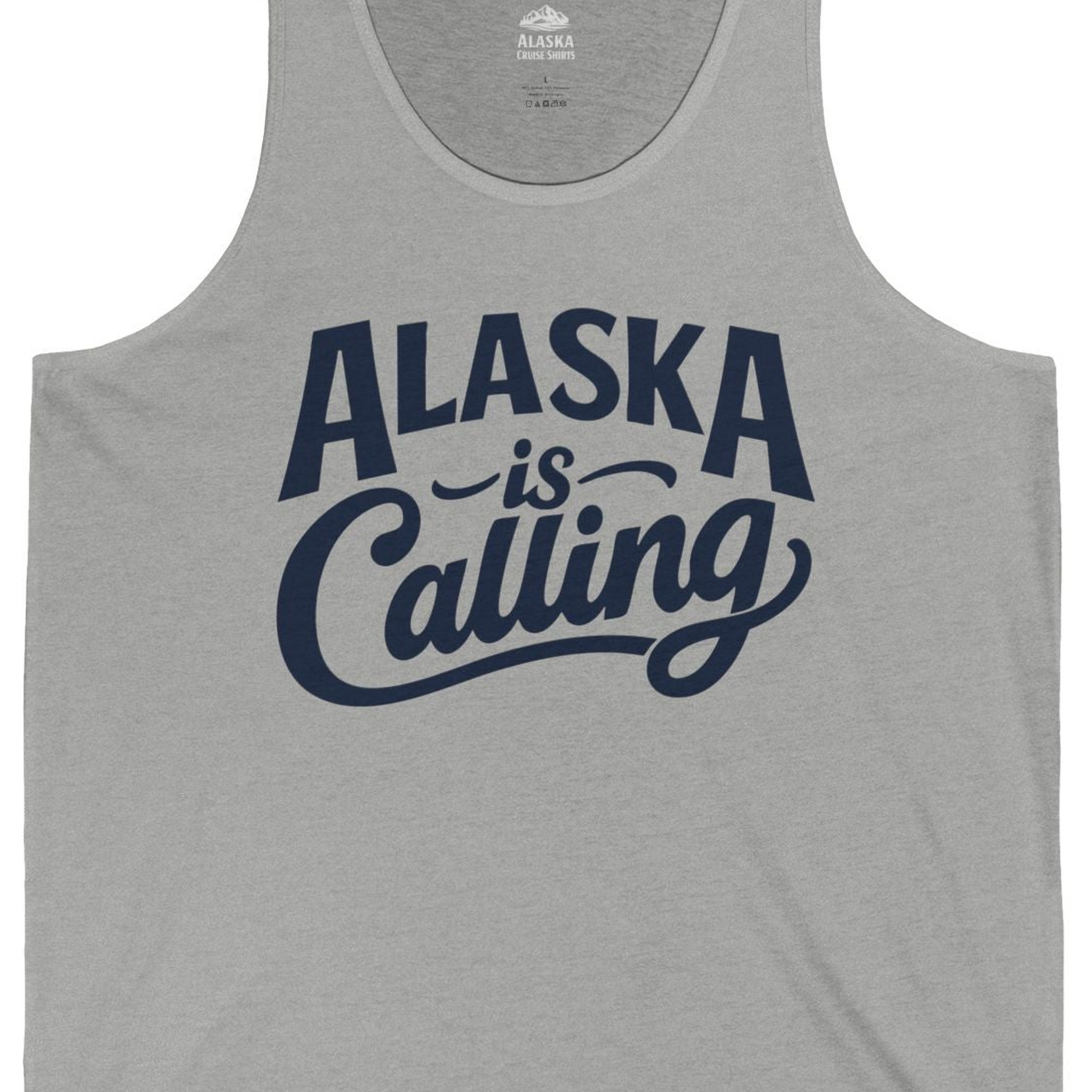 Alaska Is Calling Shirt Tank Top – Athletic Heather – Alaska Cruise Shirts Close Up
