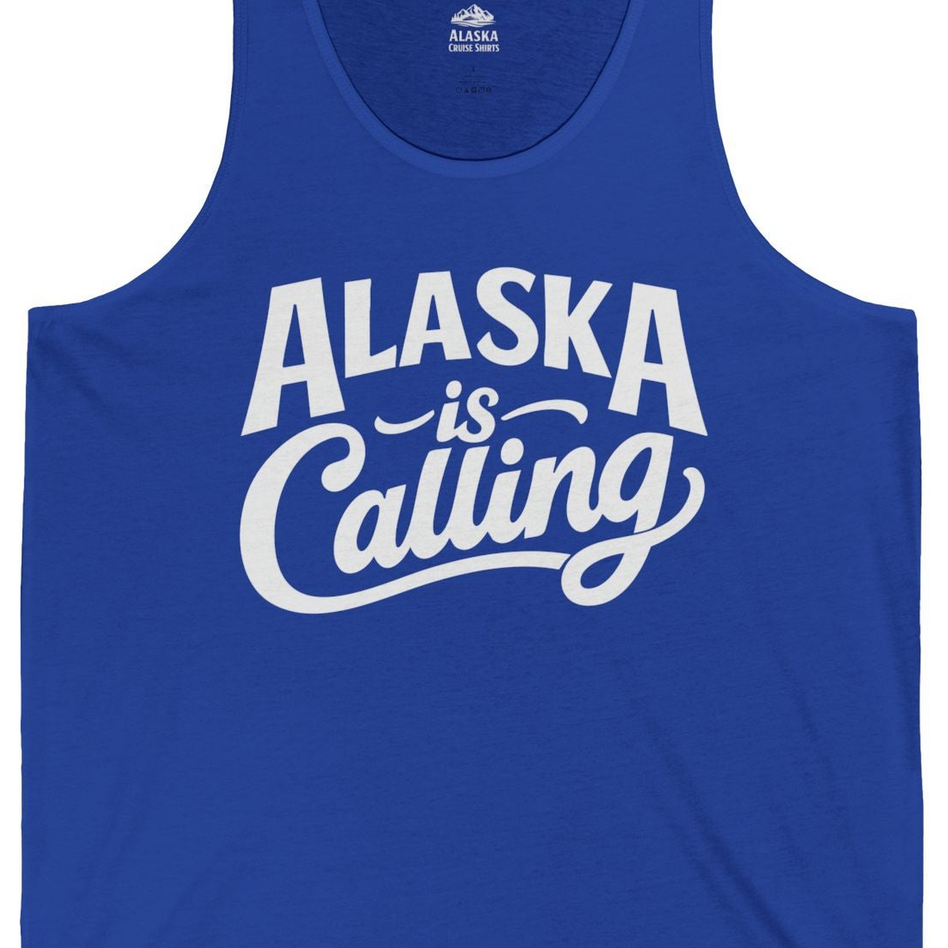 Alaska Is Calling Shirt Tank Top – True Royal – Alaska Cruise Shirts Close Up