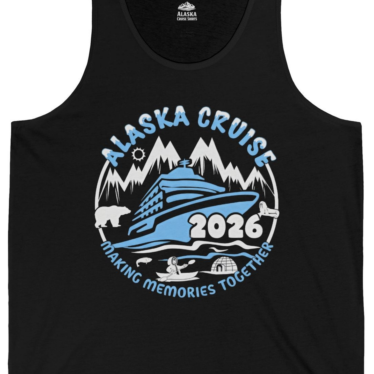 Alaska Cruise 2026 Family Adventure Shirt with Wildlife and Nature — Tank Top Tank Top – Black – Alaska Cruise Shirts Close Up