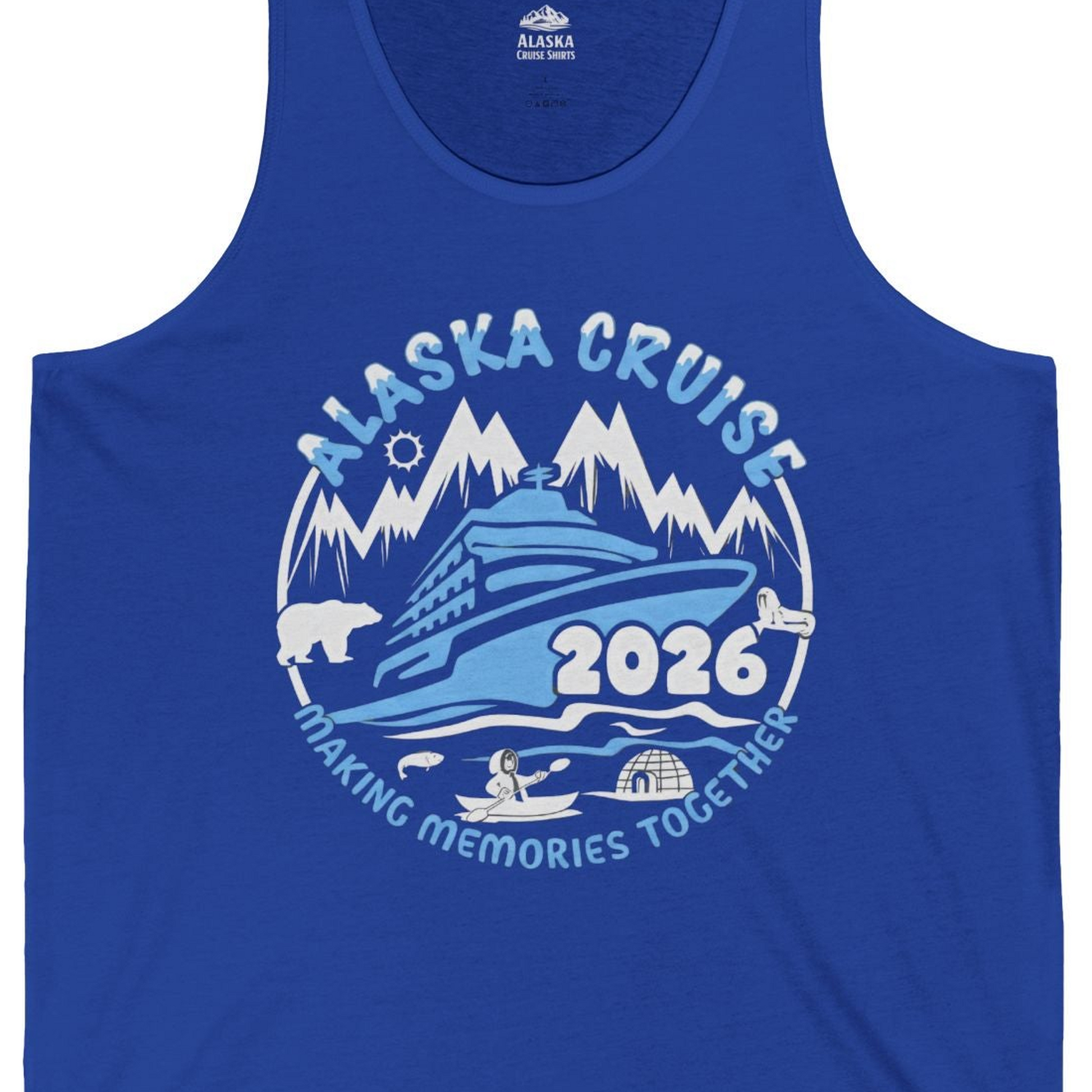 Alaska Cruise 2026 Family Adventure Shirt with Wildlife and Nature — Tank Top Tank Top – True Royal – Alaska Cruise Shirts Close Up