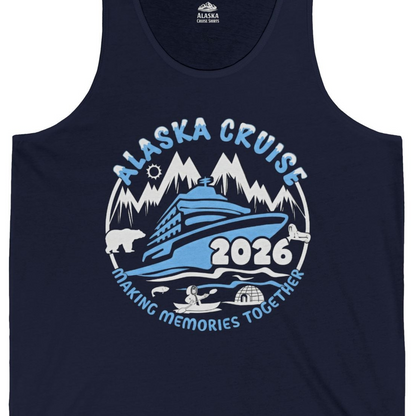 Alaska Cruise 2026 Family Adventure Shirt with Wildlife and Nature — Tank Top Tank Top – Navy – Alaska Cruise Shirts Close Up