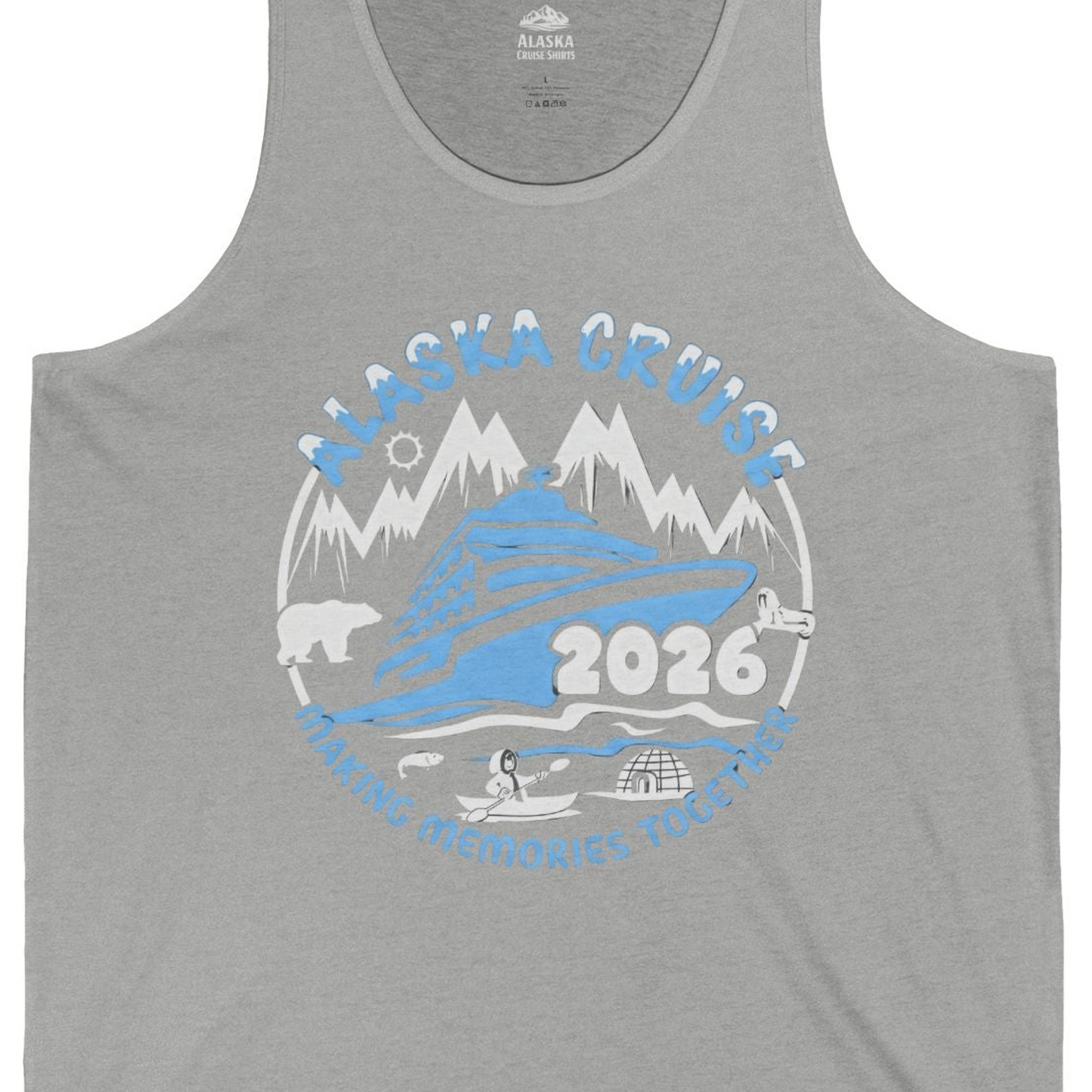 Alaska Cruise 2026 Family Adventure Shirt with Wildlife and Nature — Tank Top Tank Top – Athletic Heather – Alaska Cruise Shirts Close Up