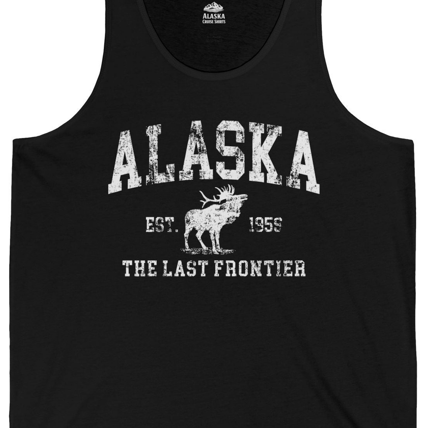 Vintage Alaska Moose Shirt Tank Top – Black – Alaska Cruise Shirts Close Up