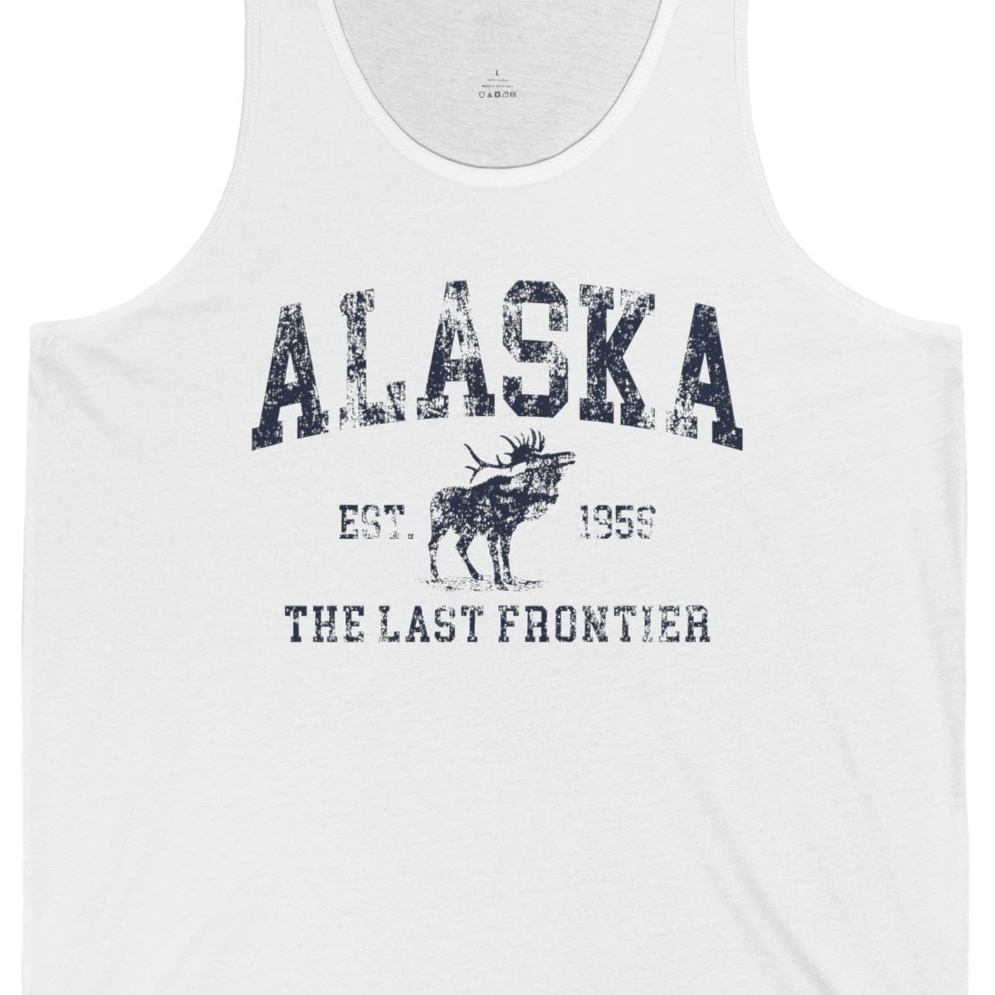 Vintage Alaska Moose Shirt Tank Top – White – Alaska Cruise Shirts Close Up