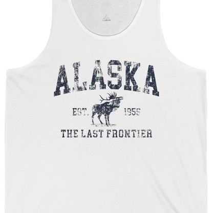 Vintage Alaska Moose Shirt Tank Top – White – Alaska Cruise Shirts Close Up