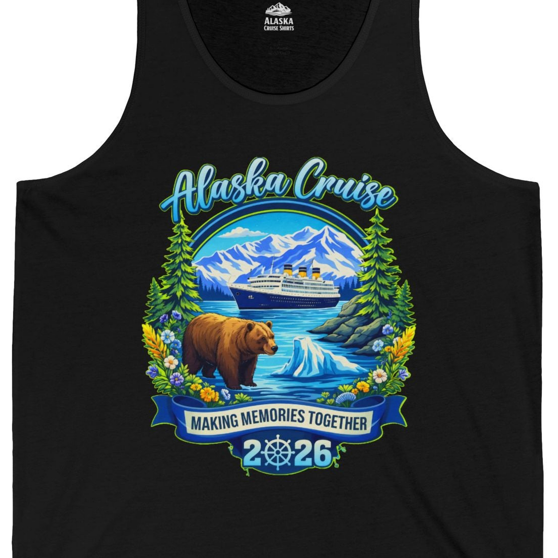 Alaska Cruise 2026 Family tank top Tank Top – Black – Alaska Cruise Shirts Close Up