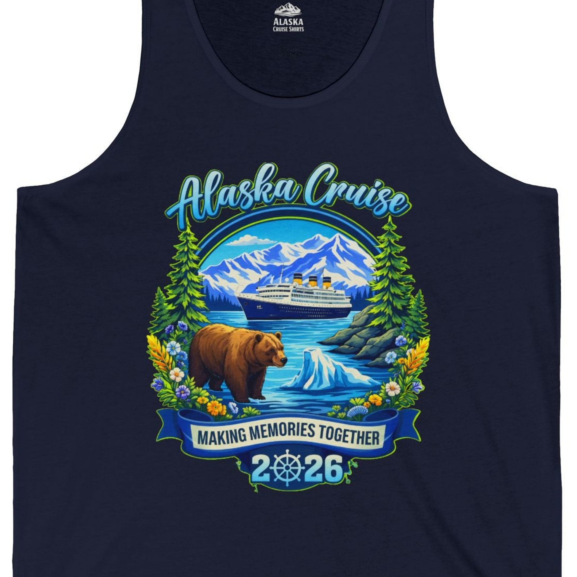 Alaska Cruise 2026 Family tank top Tank Top – Navy – Alaska Cruise Shirts Close Up