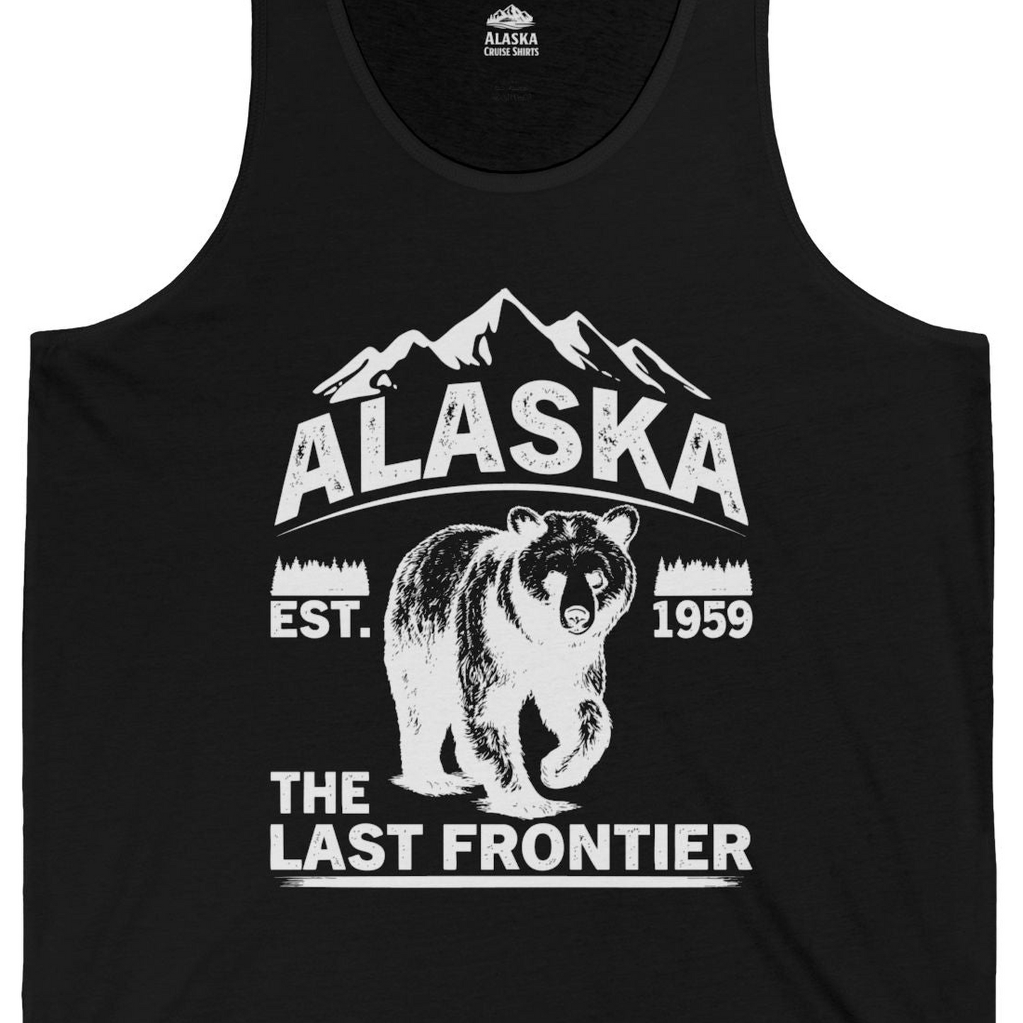Alaska Bear Shirt Tank Top – Black – Alaska Cruise Shirts Close Up