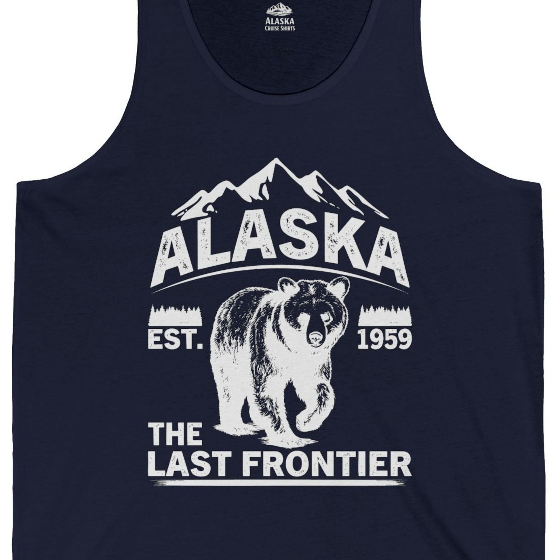 Alaska Bear Shirt Tank Top – Navy – Alaska Cruise Shirts Close Up