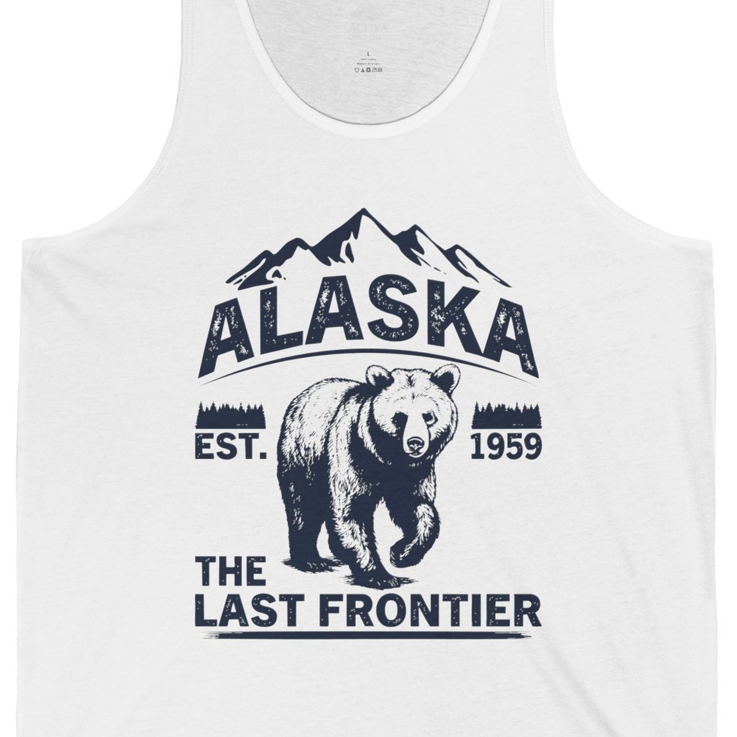 Alaska Bear Shirt Tank Top – White – Alaska Cruise Shirts Close Up