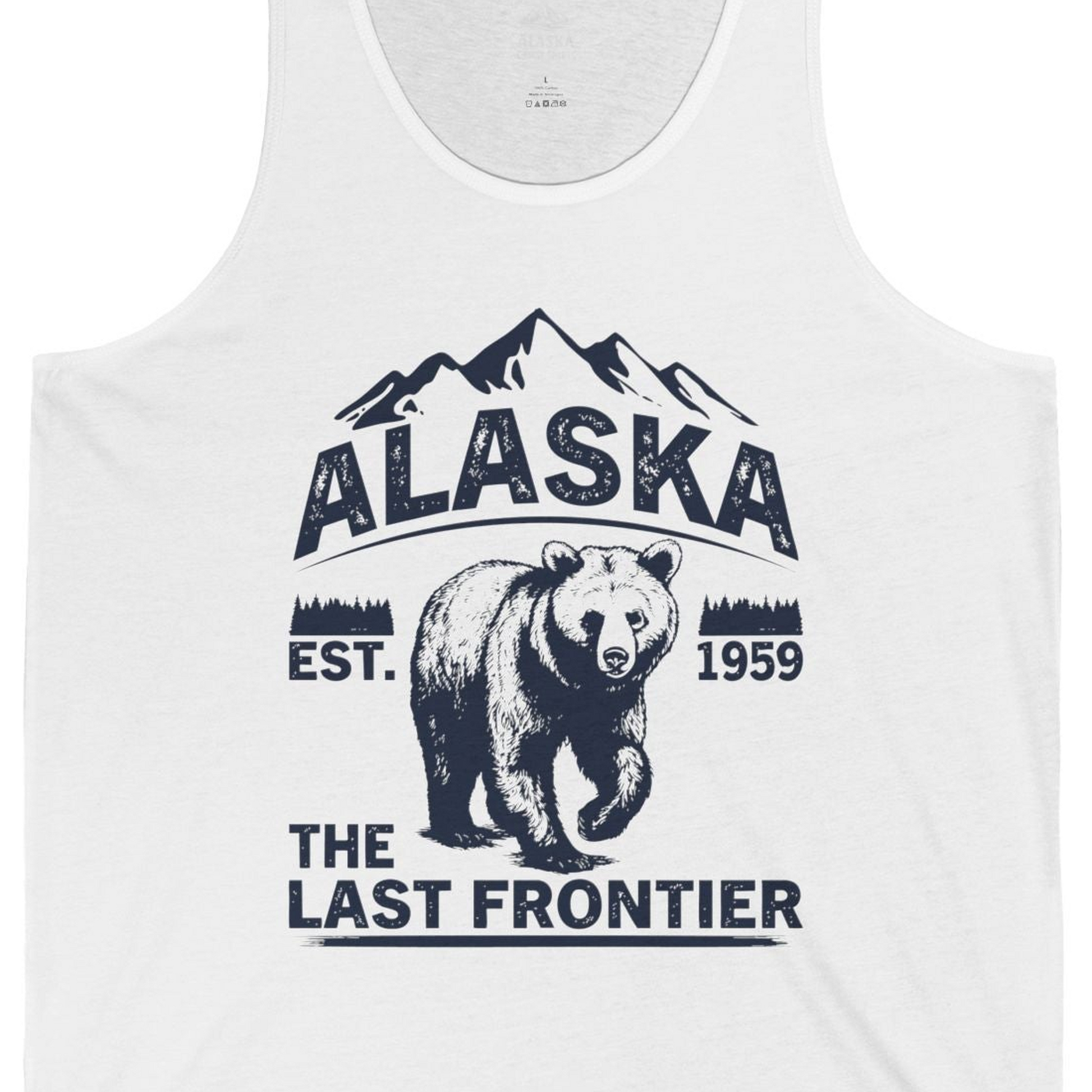 Alaska Bear Shirt Tank Top – White – Alaska Cruise Shirts Close Up