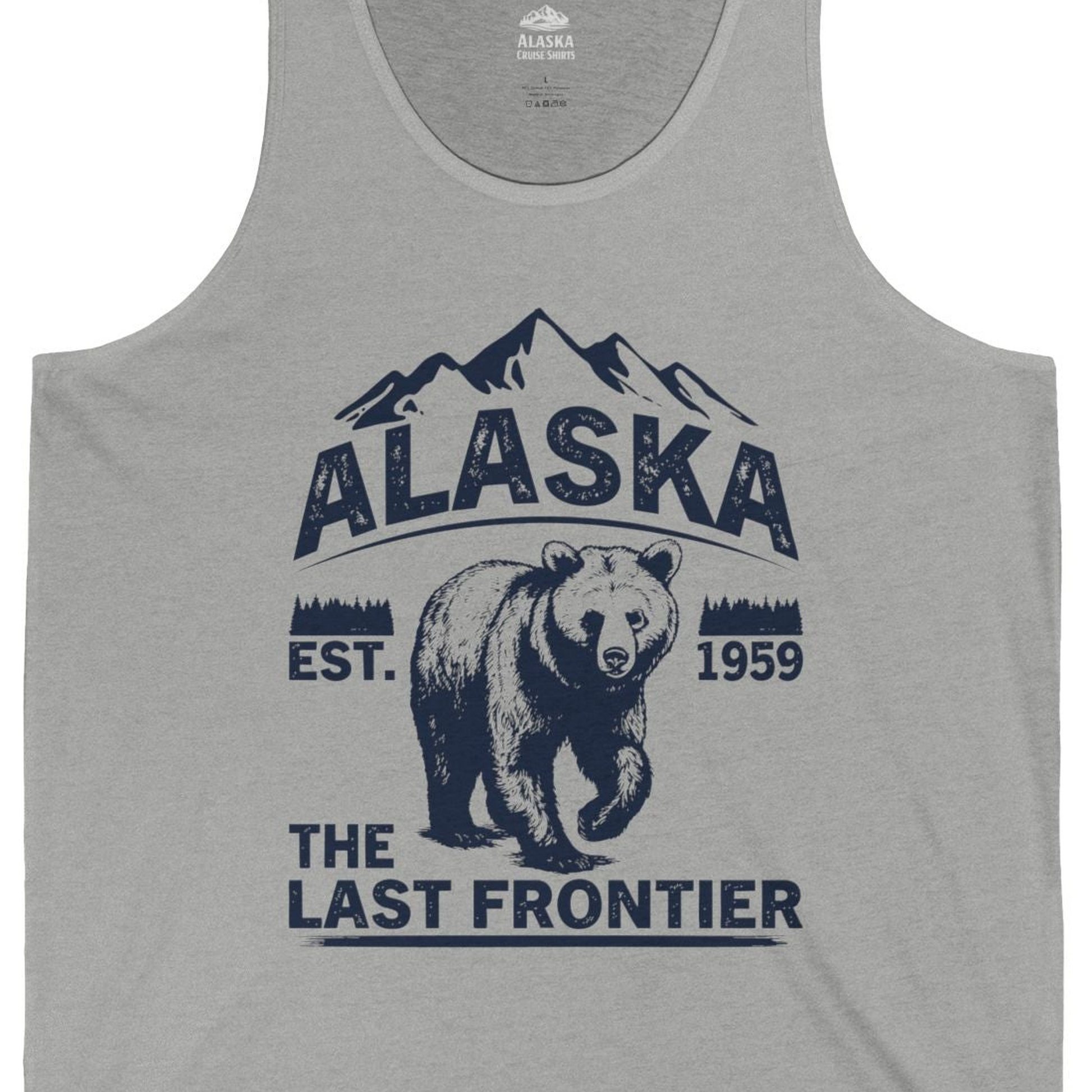 Alaska Bear Shirt Tank Top – Athletic Heather – Alaska Cruise Shirts Close Up