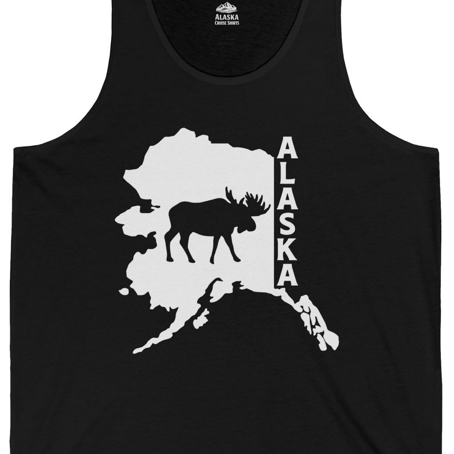 Alaska Moose Silhouette Shirt Tank Top – Black – Alaska Cruise Shirts Close Up