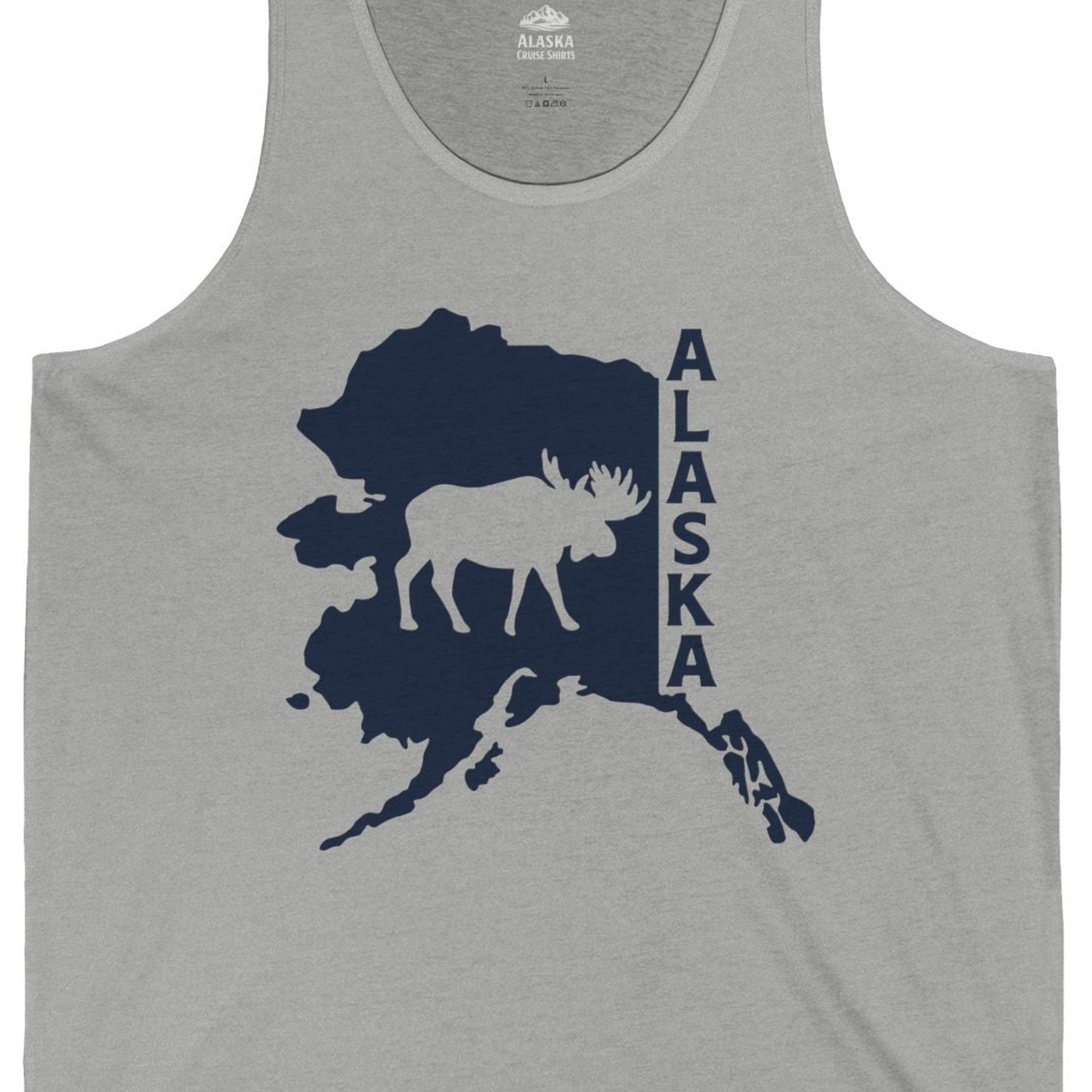 Alaska Moose Silhouette Shirt Tank Top – Athletic Heather – Alaska Cruise Shirts Close Up