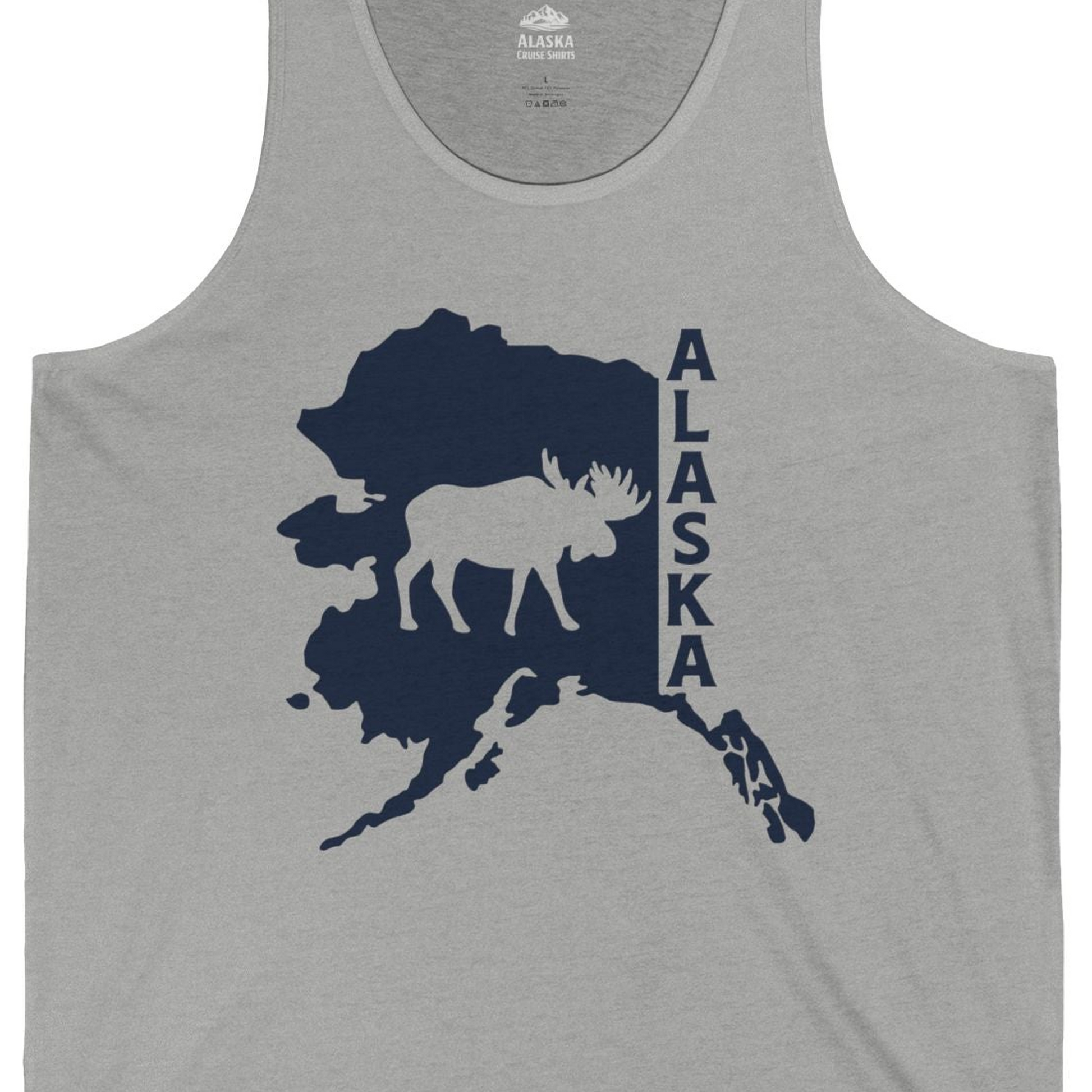 Alaska Moose Silhouette Shirt Tank Top – Athletic Heather – Alaska Cruise Shirts Close Up