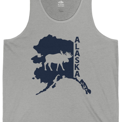 Alaska Moose Silhouette Shirt Tank Top – Athletic Heather – Alaska Cruise Shirts Close Up
